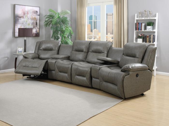 Monday Night Power Reclining Leather Match 6 Pc Sectional - *Leather Match is top grain leather everywhere the body touches, vinyl sides,Jennifer Convertibles