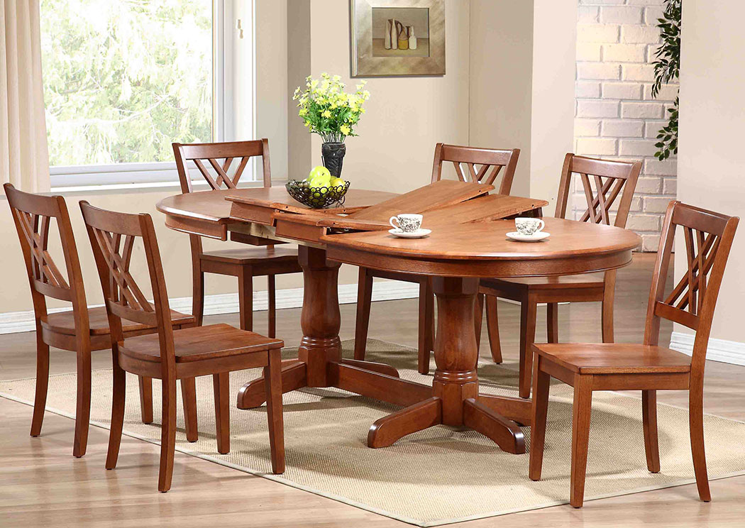 Cinnamon Oval Dining Table w/Double Pedestal Base,Iconic