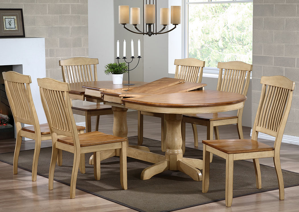 Honey/Sand Oval Dining Table w/Double Pedestal Base,Iconic