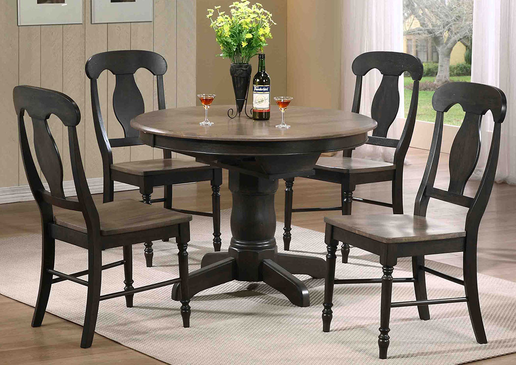 Grey Stone/Black Stone Round Dining Table w/Single Pedestal Base,Iconic