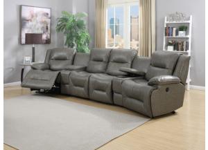 Monday Night Power Reclining Leather Match 6 Pc Sectional - *Leather Match is top grain leather everywhere the body touches, vinyl sides