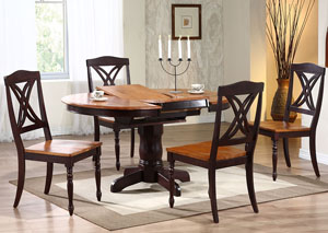 Whiskey/Mocha Round Dining Table w/ Single Pedestal Base